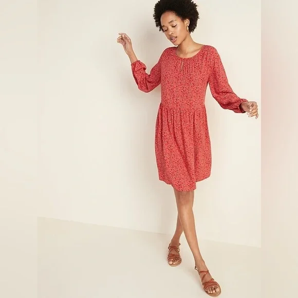 Old Navy Orange Keyhole Floral Swing Dress Old Navy Orange Keyhole Floral Swing Dress